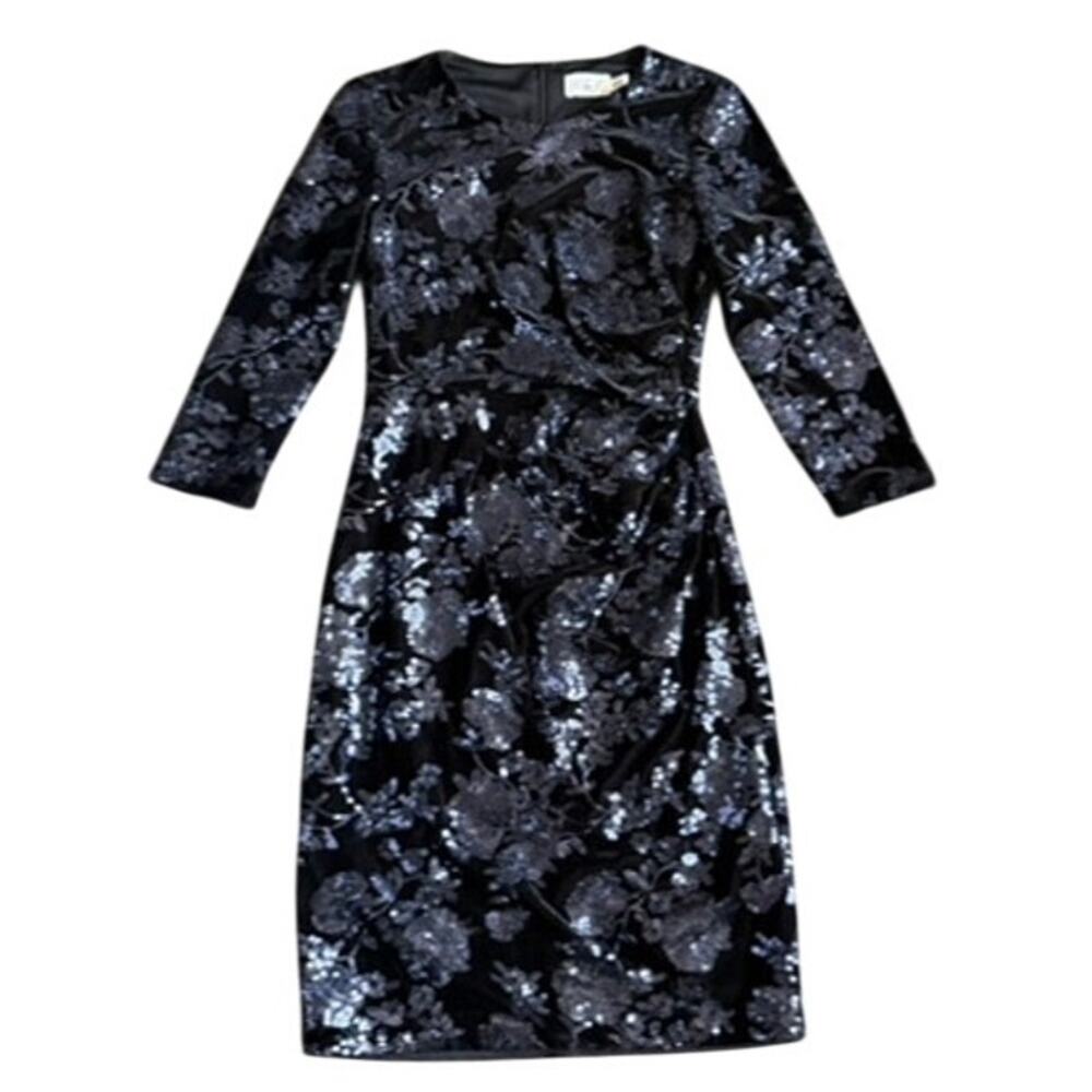 Eliza J Navy Blue Sequin Floral Dress Size 6 Wedding Guest Cocktail Party